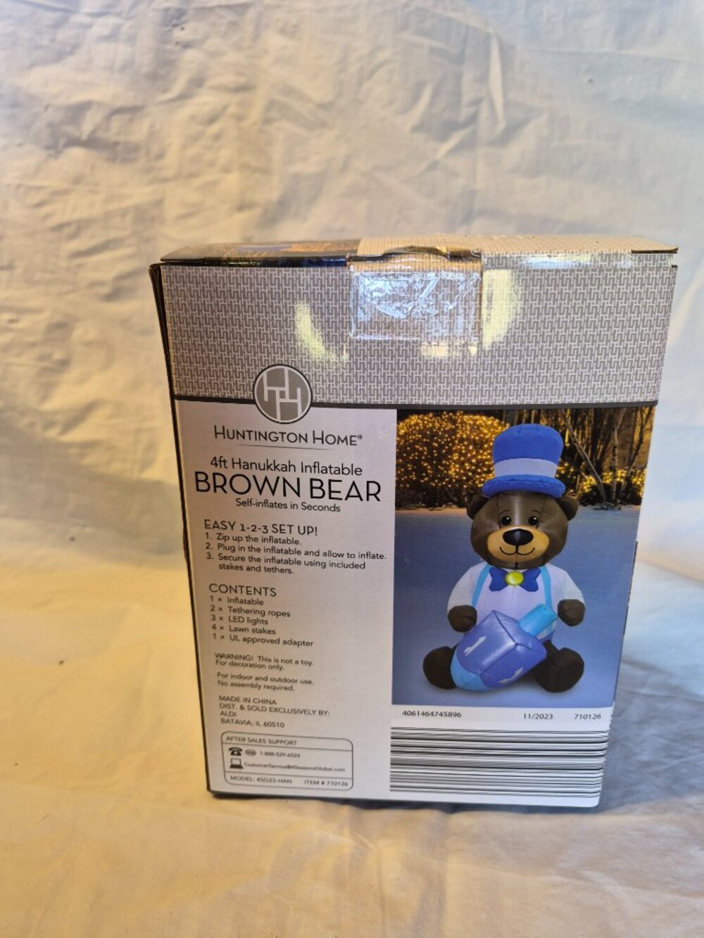 NEW 4 ft Huntington Home Hannukah Inflatable Bronw Bear +Dreidel Yard Decoration - Picture 2 of 5